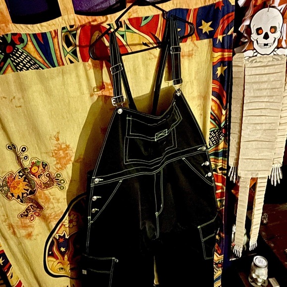 SUPER RARE Vintage Macgear 90s Rave Overalls - Black With Green Stitching Unisex - Picture 6 of 15